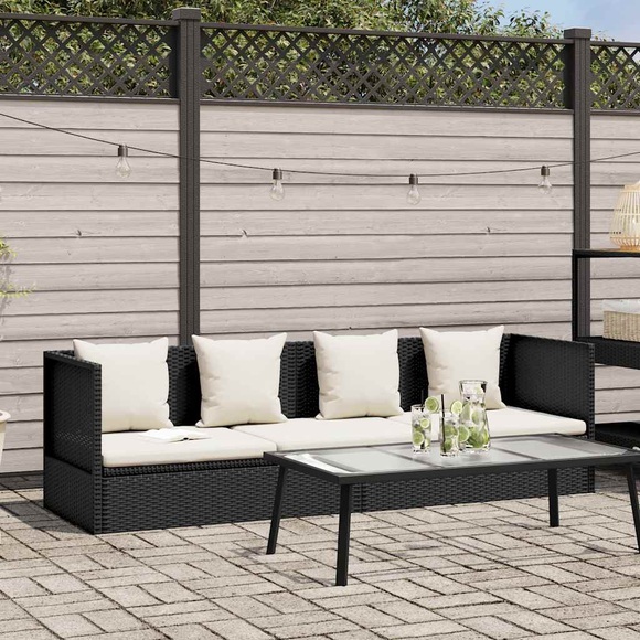 vidaXL Outdoor-Lounge-Bett mit Polster & Kissen Poly Rattan Schwarz
