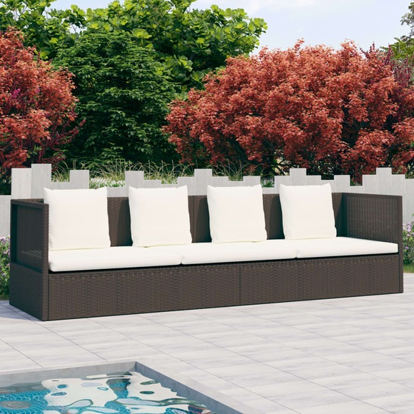 vidaXL Outdoor-Lounge-Bett mit Polster & Kissen Poly Rattan Braun