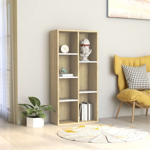 vidaXL Bücherregal Weiß und Sonoma-Eiche 50x25x106 cm Spanplatte