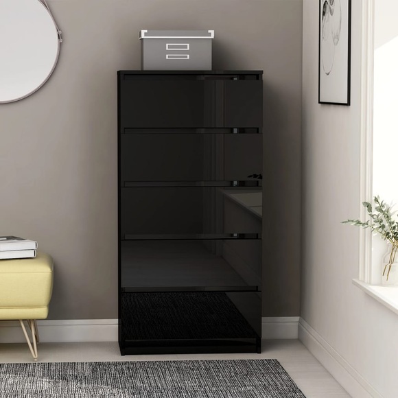 Sideboard Schubladen Hochglanz-Schwarz 60x35x121 cm Spanplatte