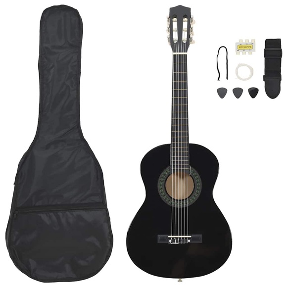 vidaXL 8-tlg. Klassikgitarren-Set für Anfänger Schwarz 1/2 34