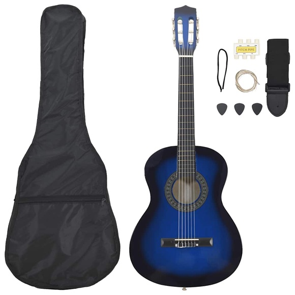vidaXL 8-tlg. Klassikgitarren-Set für Anfänger & Kinder Blau 3/4 36