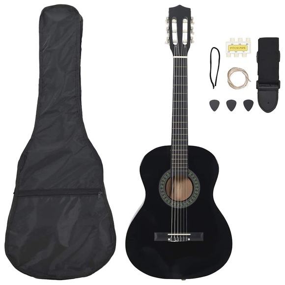 vidaXL 8-tlg. Klassikgitarren-Set für Anfänger Schwarz 3/4 36