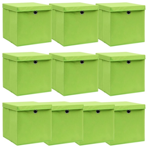 vidaXL Aufbewahrungsboxen mit Deckel 10 Stk. Grün 32×32×32 cm Stoff