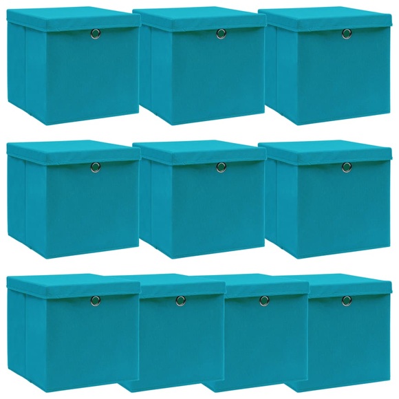 vidaXL Aufbewahrungsboxen mit Deckel 10 Stk. Babyblau 32×32×32cm Stoff