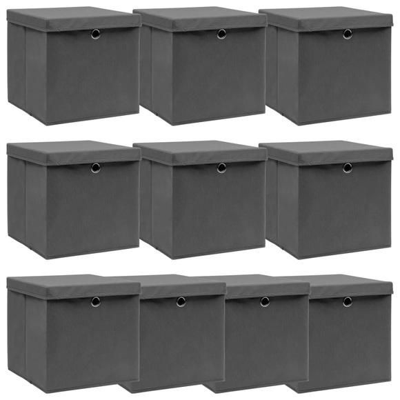 vidaXL Aufbewahrungsboxen mit Deckel 10 Stk. Grau 32×32×32 cm Stoff