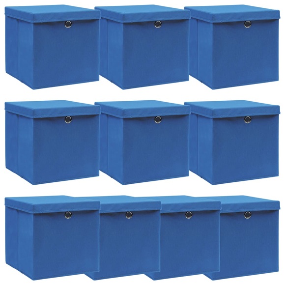 vidaXL Aufbewahrungsboxen mit Deckel 10 Stk. Blau 32×32×32 cm Stoff