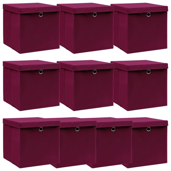 vidaXL Aufbewahrungsboxen Deckel 10 Stk. Dunkelrot 32×32×32cm Stoff
