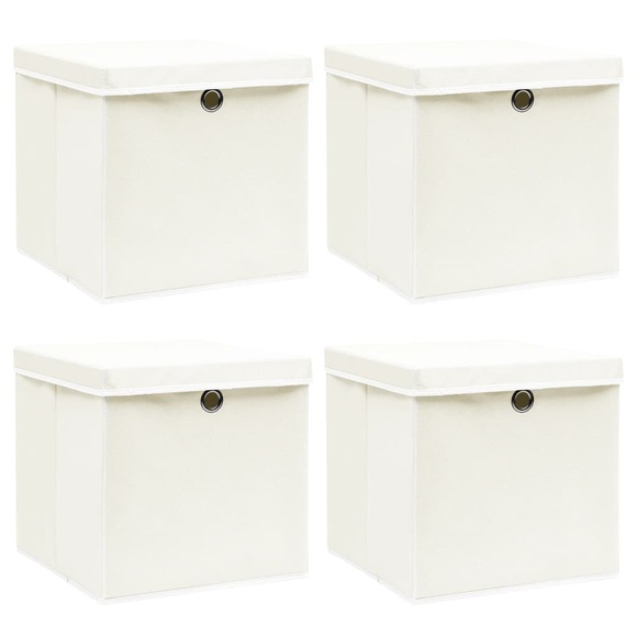 vidaXL Aufbewahrungsboxen mit Deckel 4 Stk. Weiß 32×32×32 cm Stoff