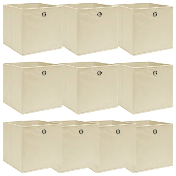 vidaXL Aufbewahrungsboxen 10 Stk. Creme 32x32x32 cm Stoff