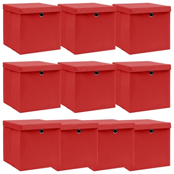 vidaXL Aufbewahrungsboxen mit Deckel 10 Stk. Rot 32×32×32cm Stoff