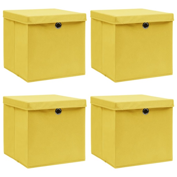 vidaXL Aufbewahrungsboxen mit Deckel 4 Stk. Gelb 32×32×32cm Stoff