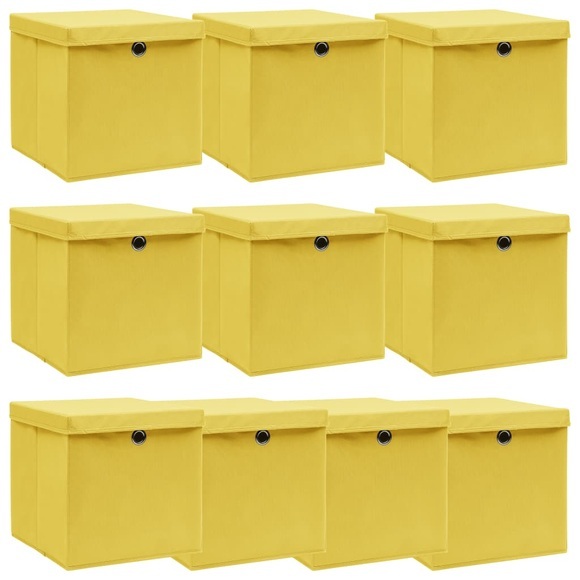 vidaXL Aufbewahrungsboxen mit Deckel 10 Stk. Gelb 32×32×32cm Stoff