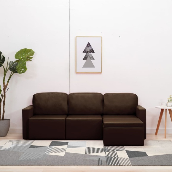 vidaXL Modulares 3-Sitzer Schlafsofa Braun Kunstleder