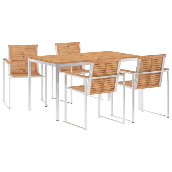5-tlg. Garten-Essgruppe Teak Massivholz und Edelstahl