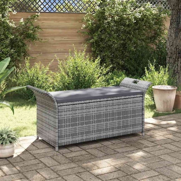 vidaXL Truhenbank mit Auflage Grau 138 cm Poly Rattan