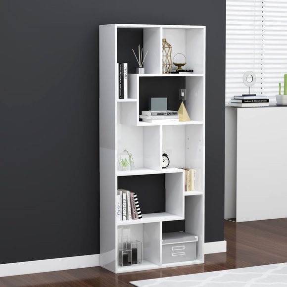 vidaXL Bücherregal Hochglanz-Weiß 67x24x161 cm Spanplatte