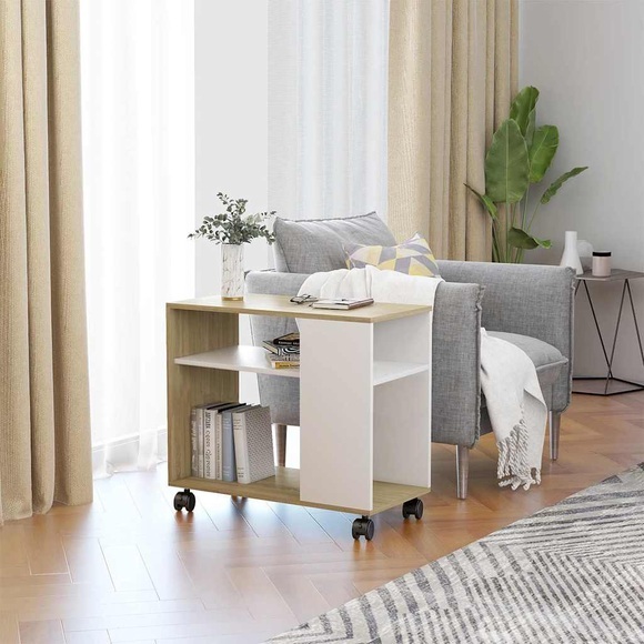 vidaXL Beistelltisch Weiß und Sonoma-Eiche 70 x 35 x 55 cm Spanplatte