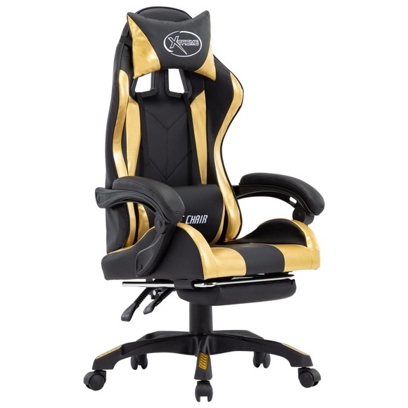 vidaXL Gaming-Stuhl mit Fußstütze Golden und Schwarz Kunstleder