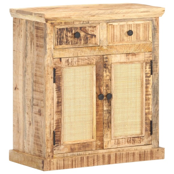 vidaXL Sideboard 65x32x70 cm Mango Massivholz und Naturgeflecht