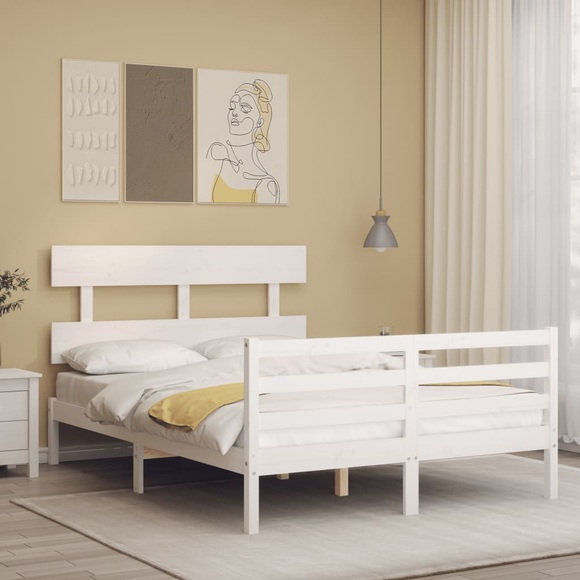 vidaXL Massivholzbett mit Kopfteil Weiß 140x190 cm