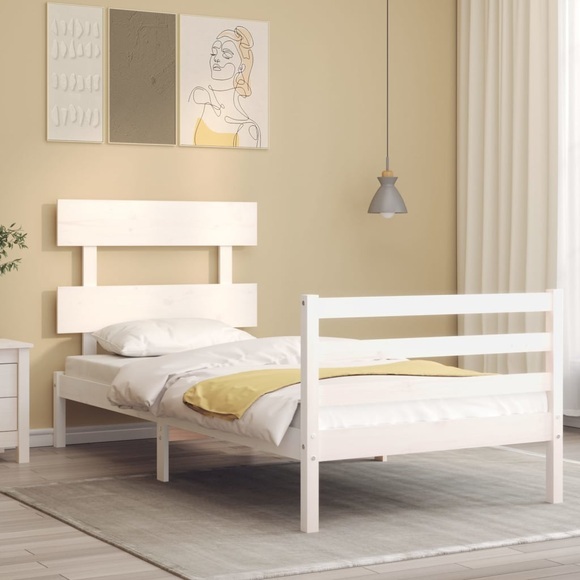 vidaXL Massivholzbett mit Kopfteil Weiß 90x200 cm