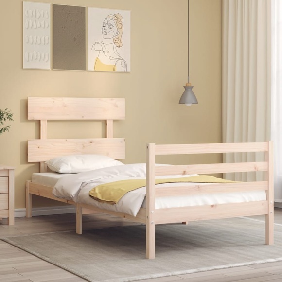 vidaXL Massivholzbett mit Kopfteil 3FT Single