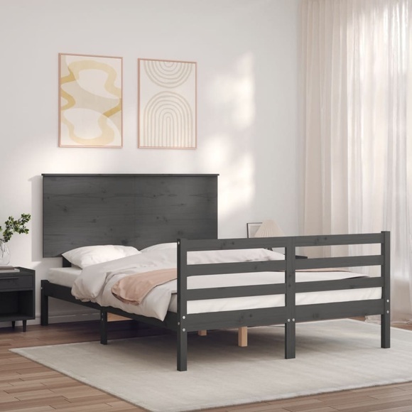 vidaXL Massivholzbett mit Kopfteil Grau 140x190 cm