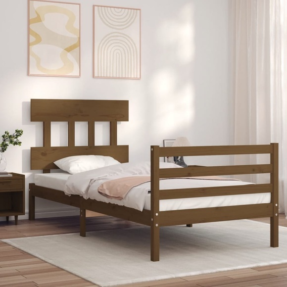 vidaXL Massivholzbett mit Kopfteil Honigbraun 90x200 cm