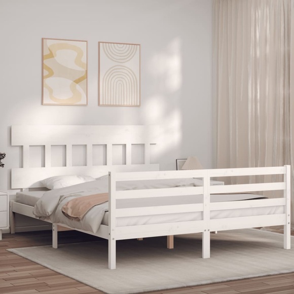 vidaXL Massivholzbett mit Kopfteil Weiß 160x200 cm