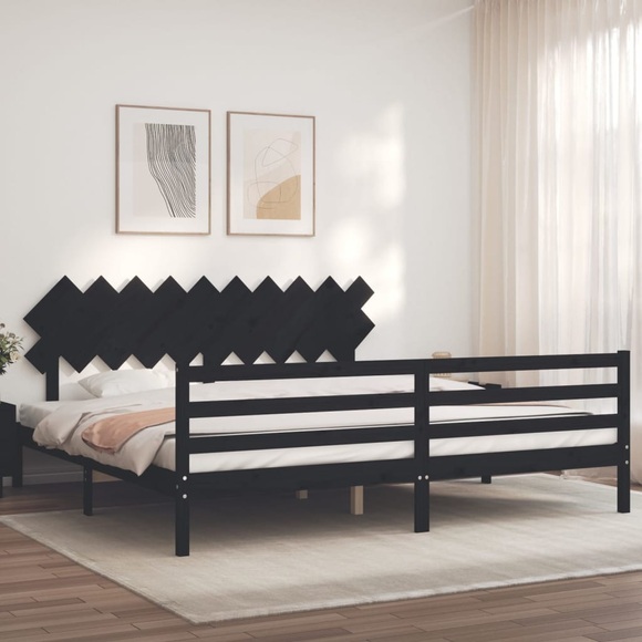 vidaXL Massivholzbett mit Kopfteil Schwarz 200x200 cm