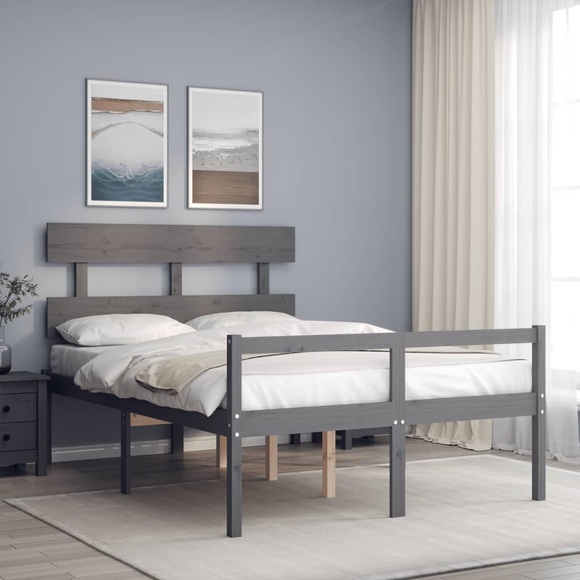 vidaXL Massivholzbett mit Kopfteil Grau 4FT6 Double