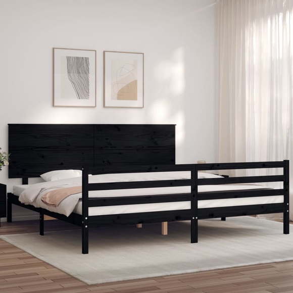 vidaXL Massivholzbett mit Kopfteil Schwarz 200x200 cm