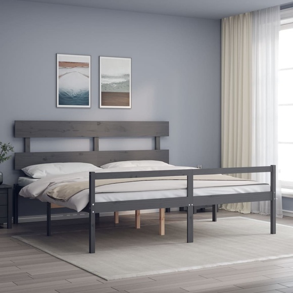 vidaXL Massivholzbett mit Kopfteil Grau 200x200 cm