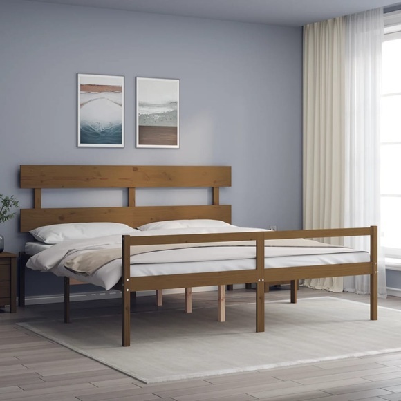 vidaXL Massivholzbett mit Kopfteil Honigbraun 200x200 cm