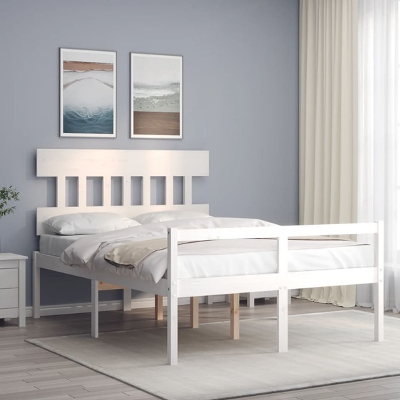 vidaXL Massivholzbett mit Kopfteil Weiß 4FT6 Double