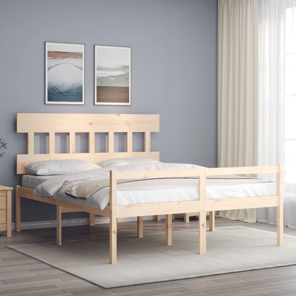 vidaXL Bettgestell mit Kopfteil 5FT King Massivholz