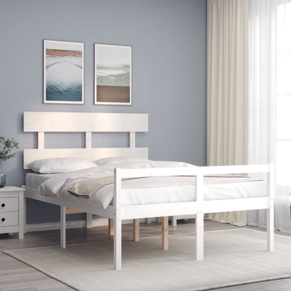 vidaXL Massivholzbett mit Kopfteil Weiß 140x190 cm