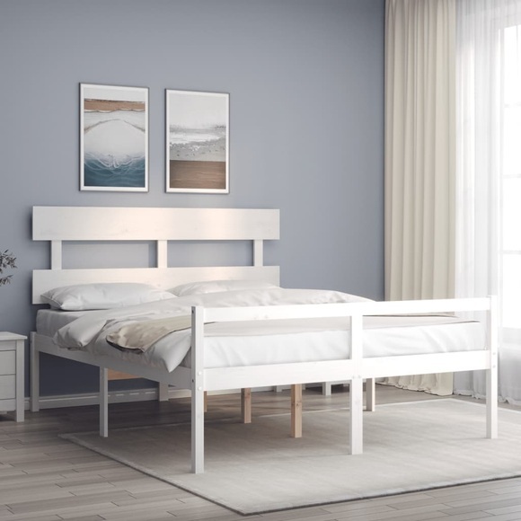 vidaXL Massivholzbett mit Kopfteil Weiß 160x200 cm