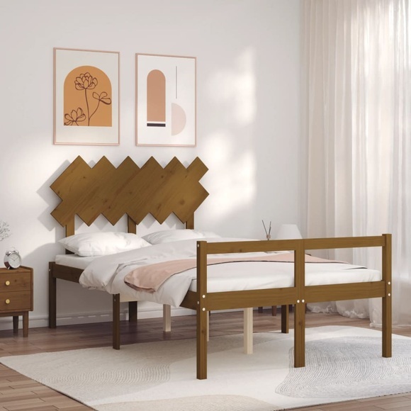 vidaXL Massivholzbett mit Kopfteil Honigbraun 4FT6 Double
