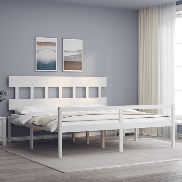 vidaXL Massivholzbett mit Kopfteil Weiß 6FT Super King