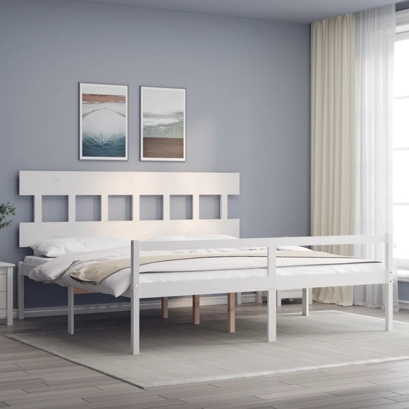 vidaXL Massivholzbett mit Kopfteil Weiß 200x200 cm