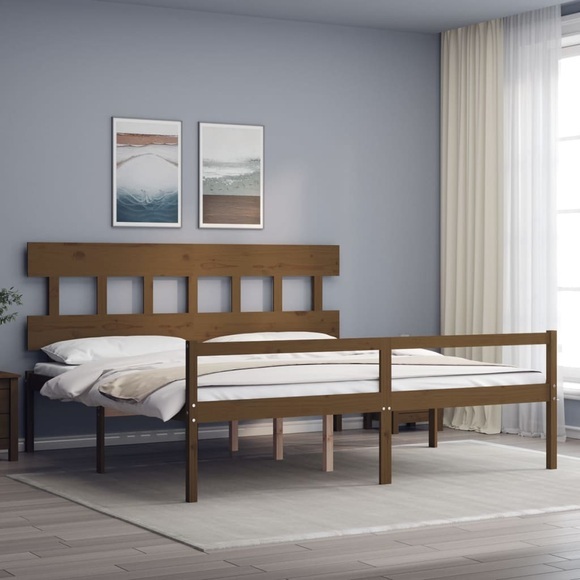 vidaXL Massivholzbett mit Kopfteil Honigbraun 200x200 cm