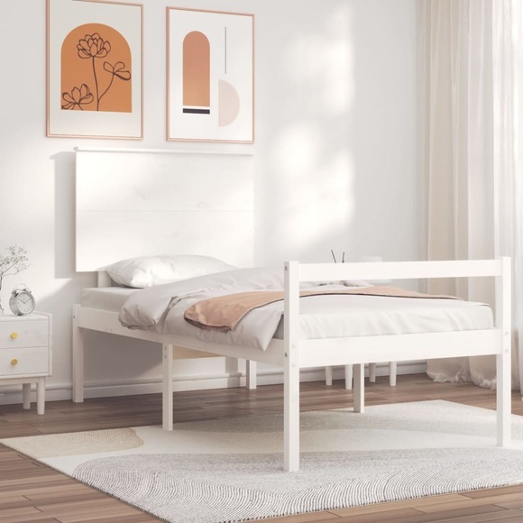 vidaXL Massivholzbett mit Kopfteil Weiß 3FT Single