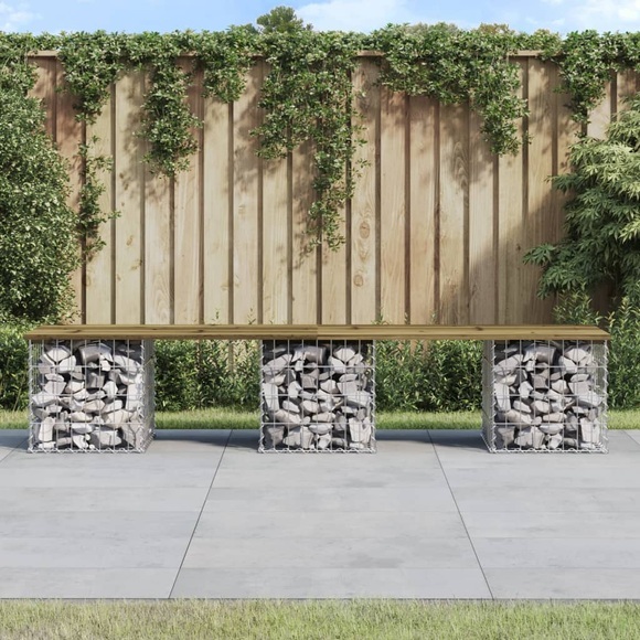 vidaXL Gartenbank aus Gabionen 203x44x42 cm Kiefernholz Imprägniert