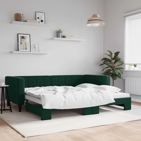 vidaXL Tagesbett Ausziehbar Dunkelgrün 90x200 cm Samt