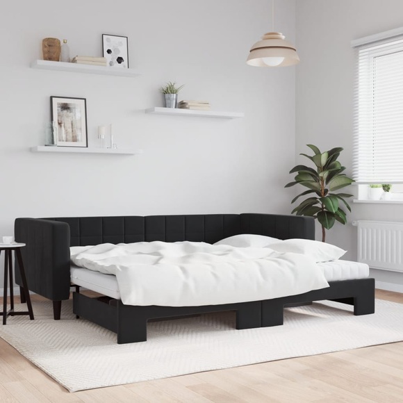 vidaXL Tagesbett Ausziehbar mit Matratzen Schwarz 90x200 cm Samt
