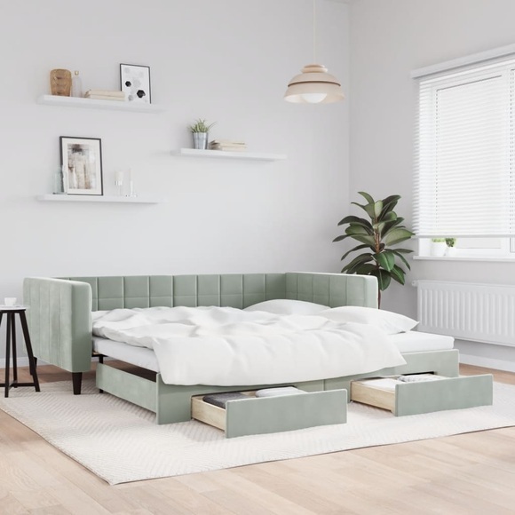 vidaXL Tagesbett Ausziehbar mit Schubladen Hellgrau 100x200 cm Samt