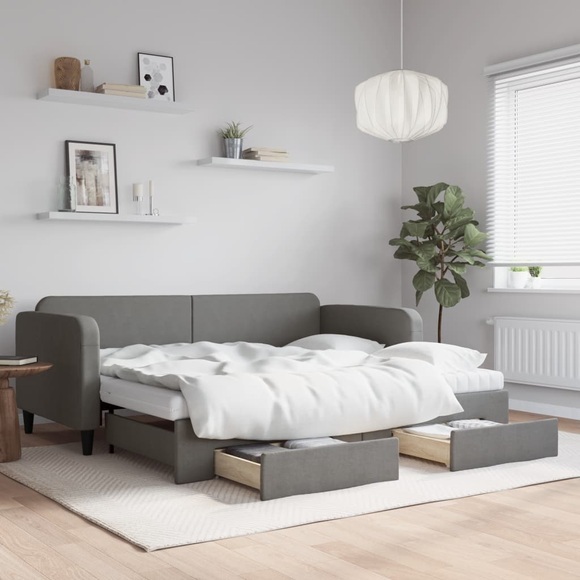 vidaXL Tagesbett Ausziehbar mit Schubladen Dunkelgrau 90x190 cm Stoff