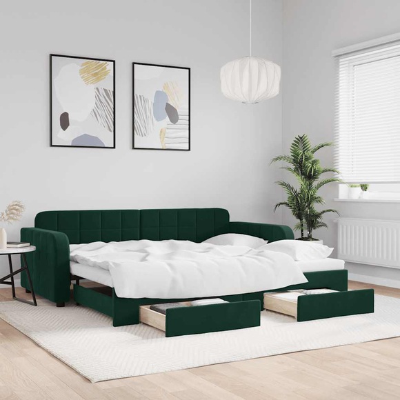 vidaXL Tagesbett Ausziehbar mit Schubladen Dunkelgrün 90x200 cm Samt